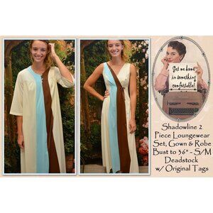 SHADOWLINE Night Gown & Robe, Classic, Linear Color Block, NOS w/Tags VTG 70's